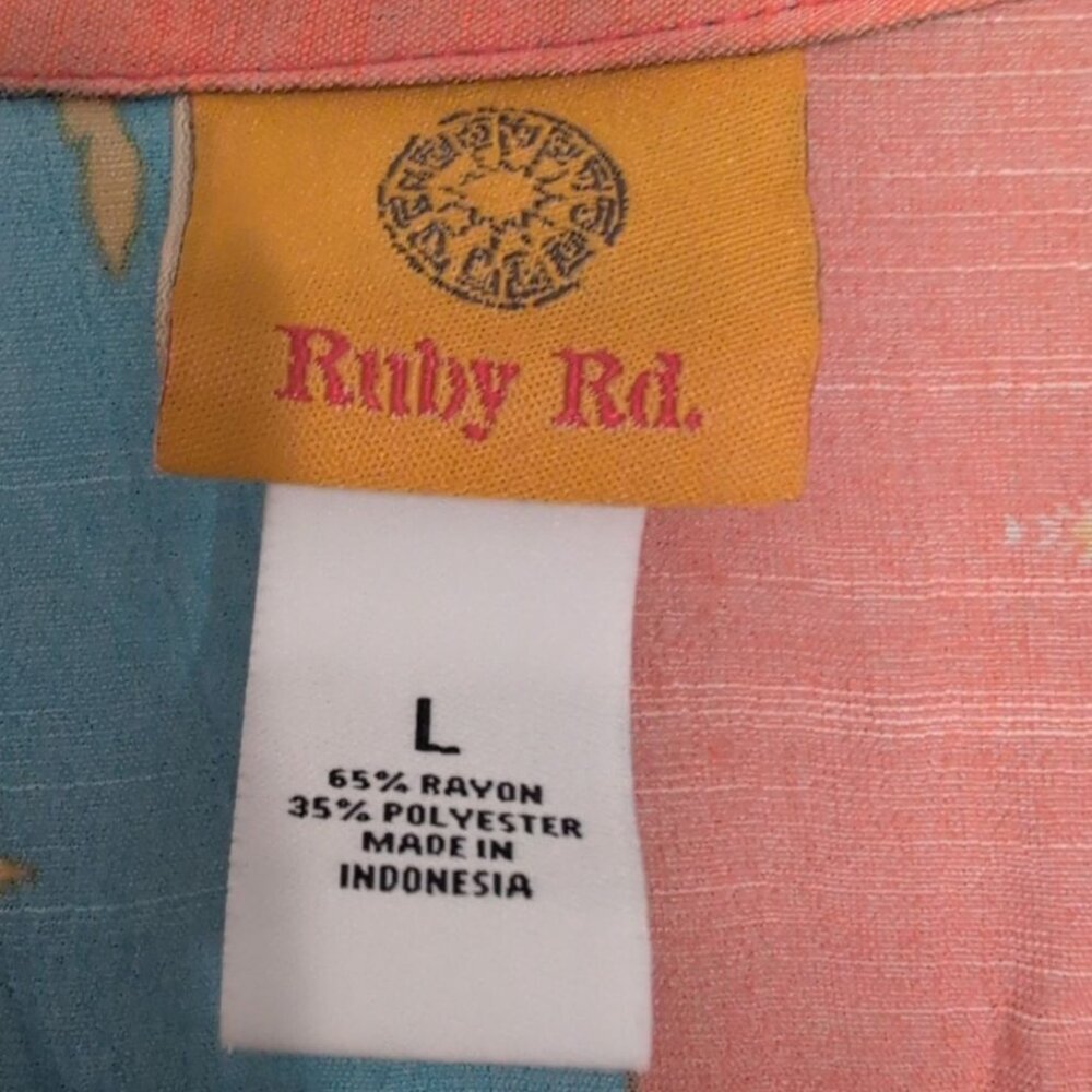 Ruby Rd Floral Pintuck Shirt Womens Size Large Pink Patchwork 3/4 Tab Sleeves - Picture 5 of 7